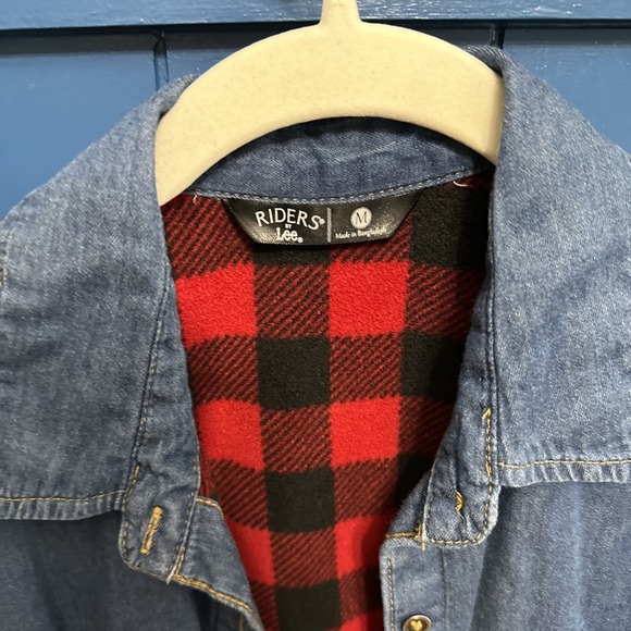 Riders Women's‎ Blue Button Up Buffalo Plaid Fleece Lining Size Med Cotton Shirt - Picture 2 of 12